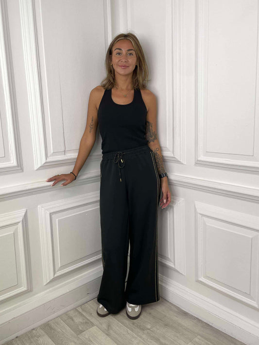 Chain Side Stripe Jersey Joggers - Black