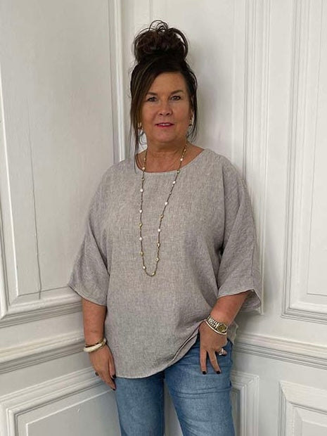 Linen Look Box Top - Mocha