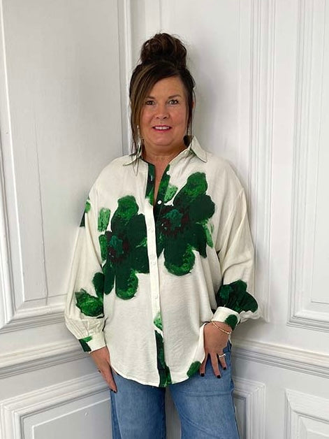 Malibu Hibiscus Blouse - Green