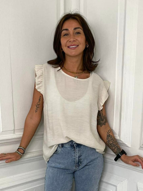 Frill Sleeve Top - Stone