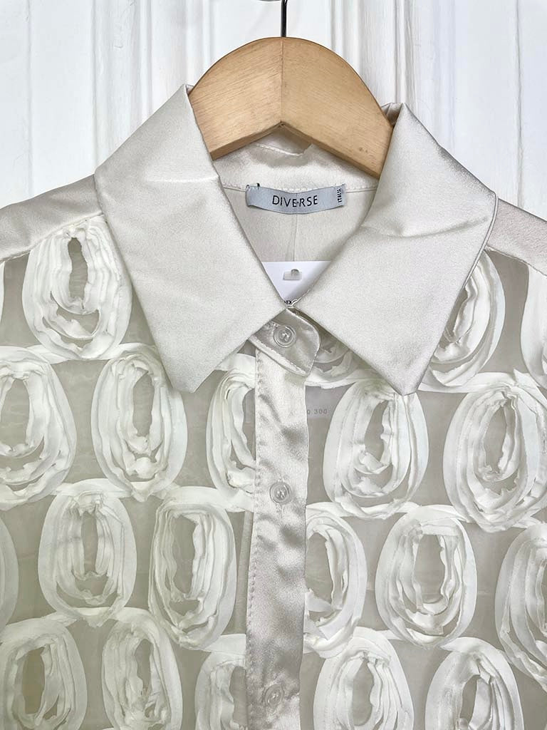 Silk Feel Rosebud Shirt - Ivory