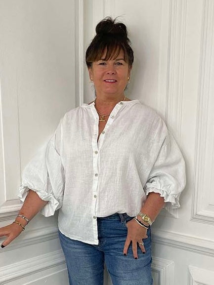 Cotton & Linen Peasant Top - White