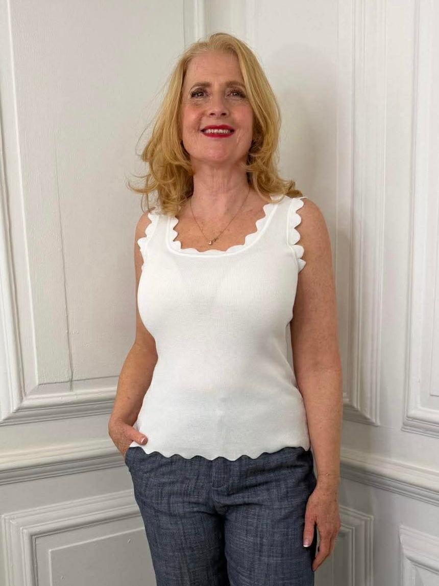 Scalloped Edge Vest - White