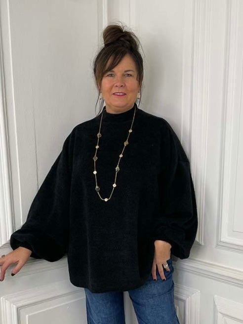 Chenille High Neck Knit - Black