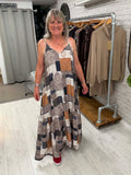 Tile Print Maxi Dress - Navy & Tan
