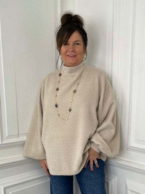 Chenille High Neck Knit - Stone