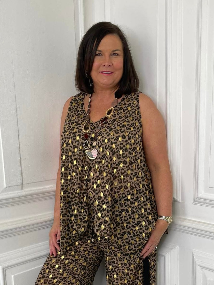 Malissa J V-Neck Bias Cut Vest - Leopard