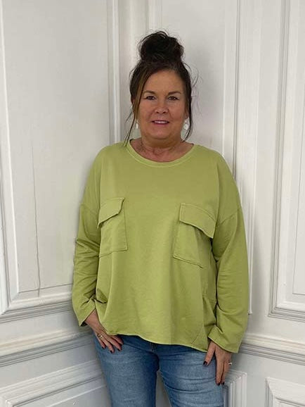 Two Pocket Jersey Top - Pear