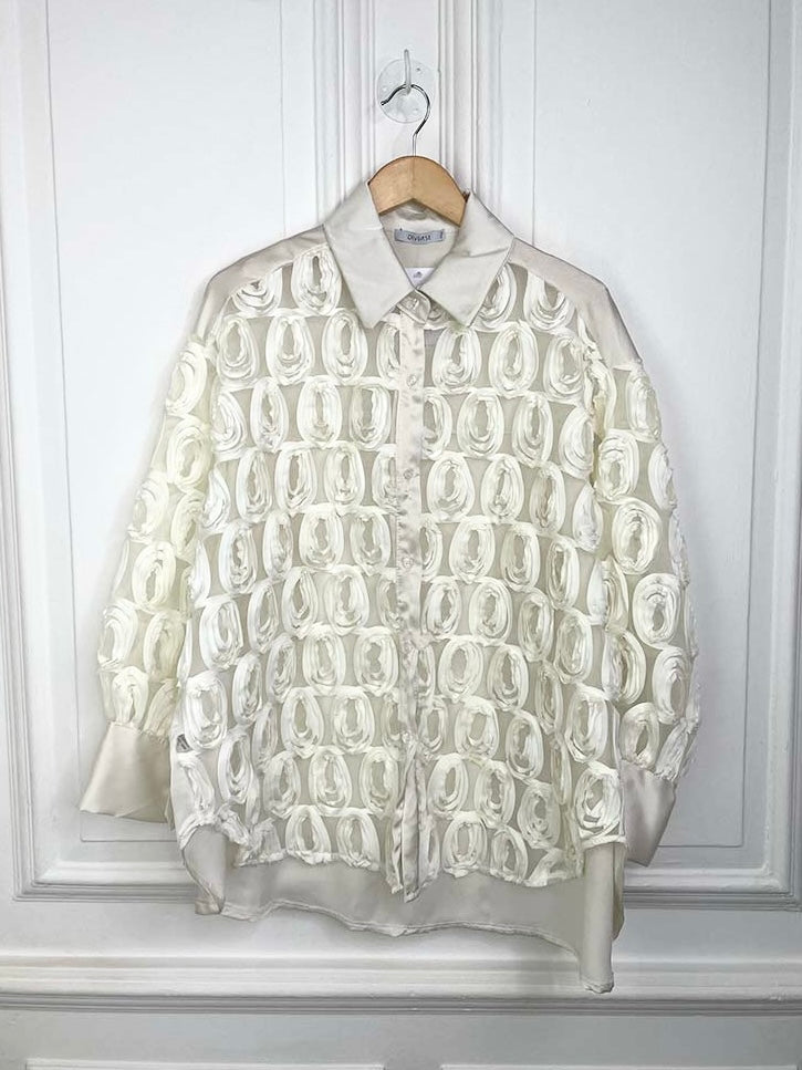 Silk Feel Rosebud Shirt - Ivory