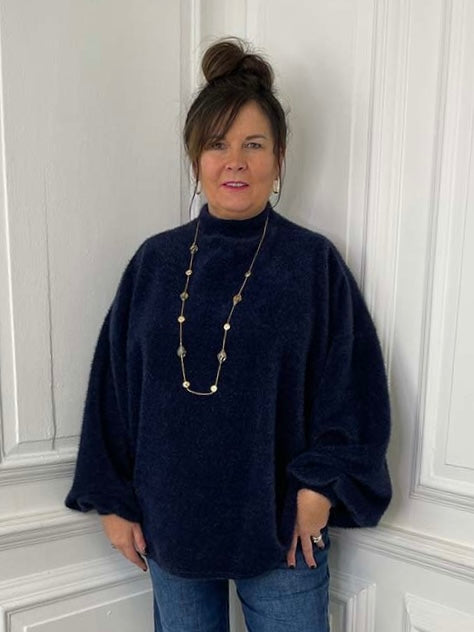 Chenille High Neck Knit - Navy