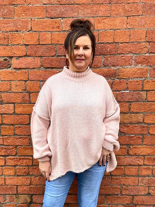 Exposed Seam Slouchy Knit - Dusky Pink