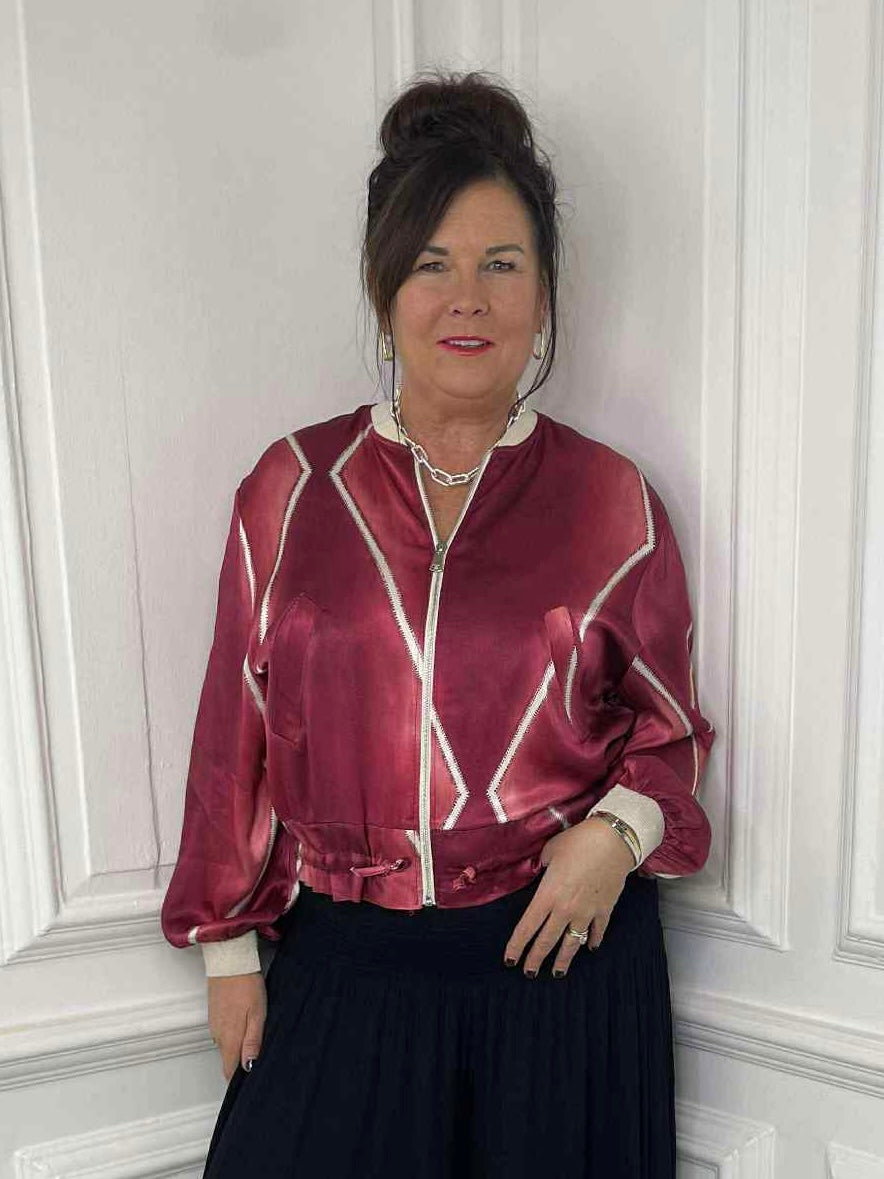 Harlequin Bomber Jacket - Ruby