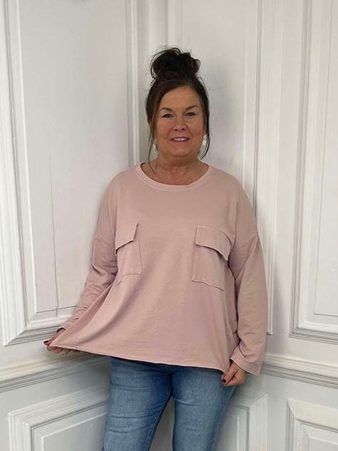 Two Pocket Jersey Top - Blush