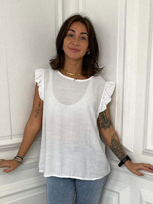 Frill Sleeve Top - White