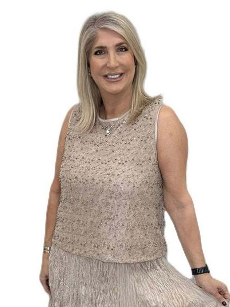 Malissa J Sequin Beaded Top - Coffee