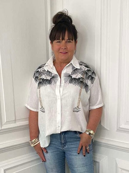 Embroidered Print Palm Shirt - Monochrome