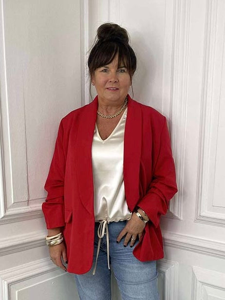 Ruched Sleeve Blazer - Cherry
