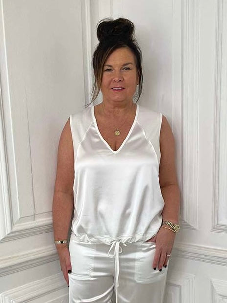 Malissa J Silk Feel Drawstring Vest - Warm White