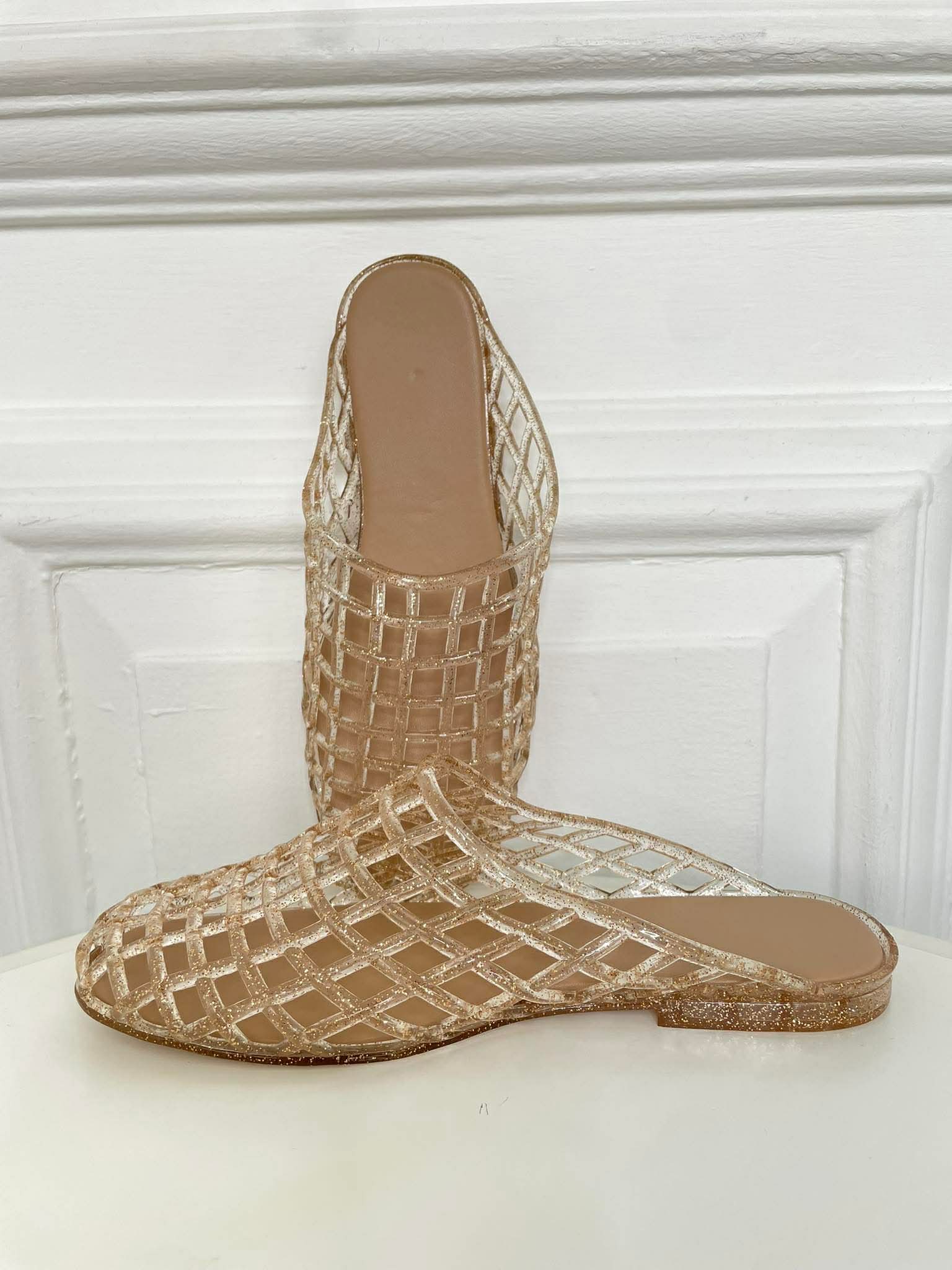 Lattice Jelly Mule Sandals
