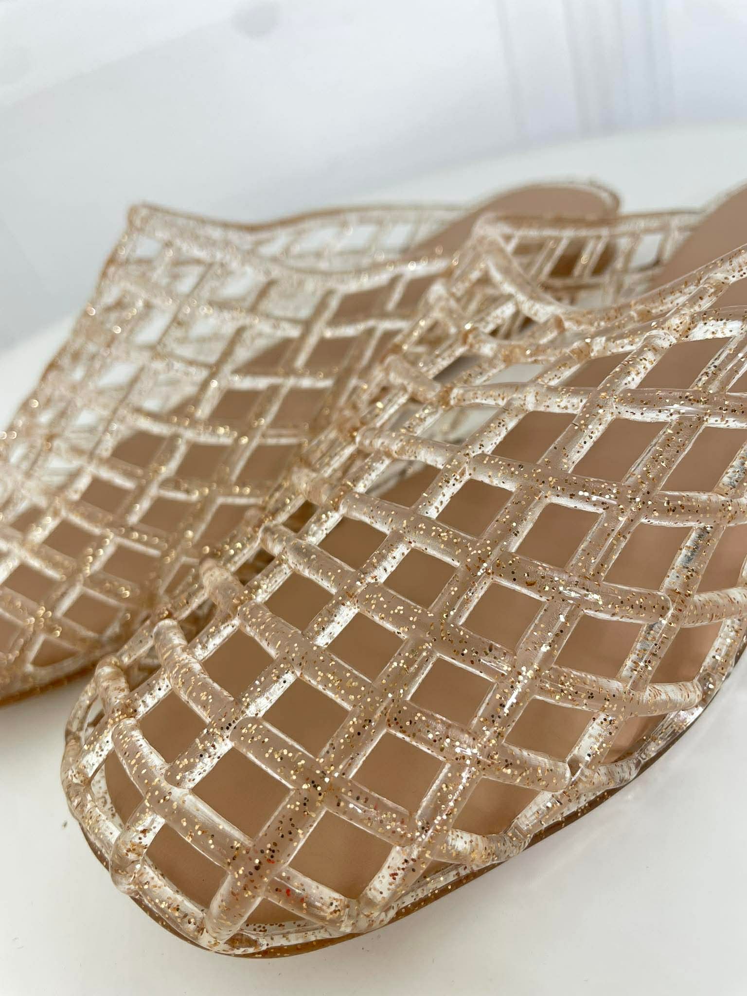 Lattice Jelly Mule Sandals