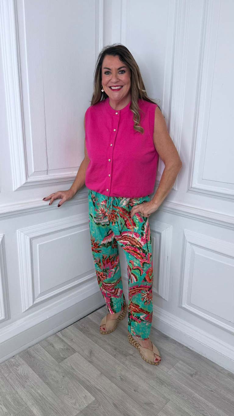 Malissa J Buttoned Tank Knit - Hot Pink