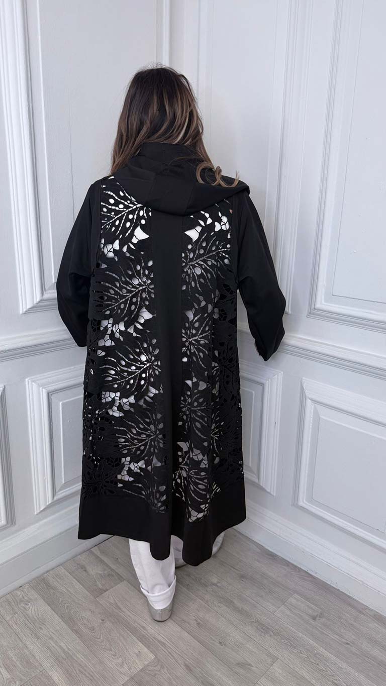 Malissa J Lace & Jersey Hooded Coat Dress