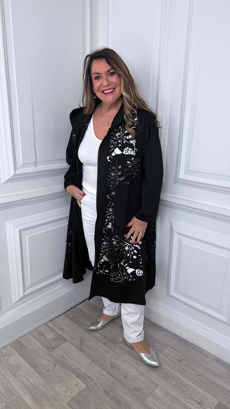 Malissa J Lace & Jersey Hooded Coat Dress