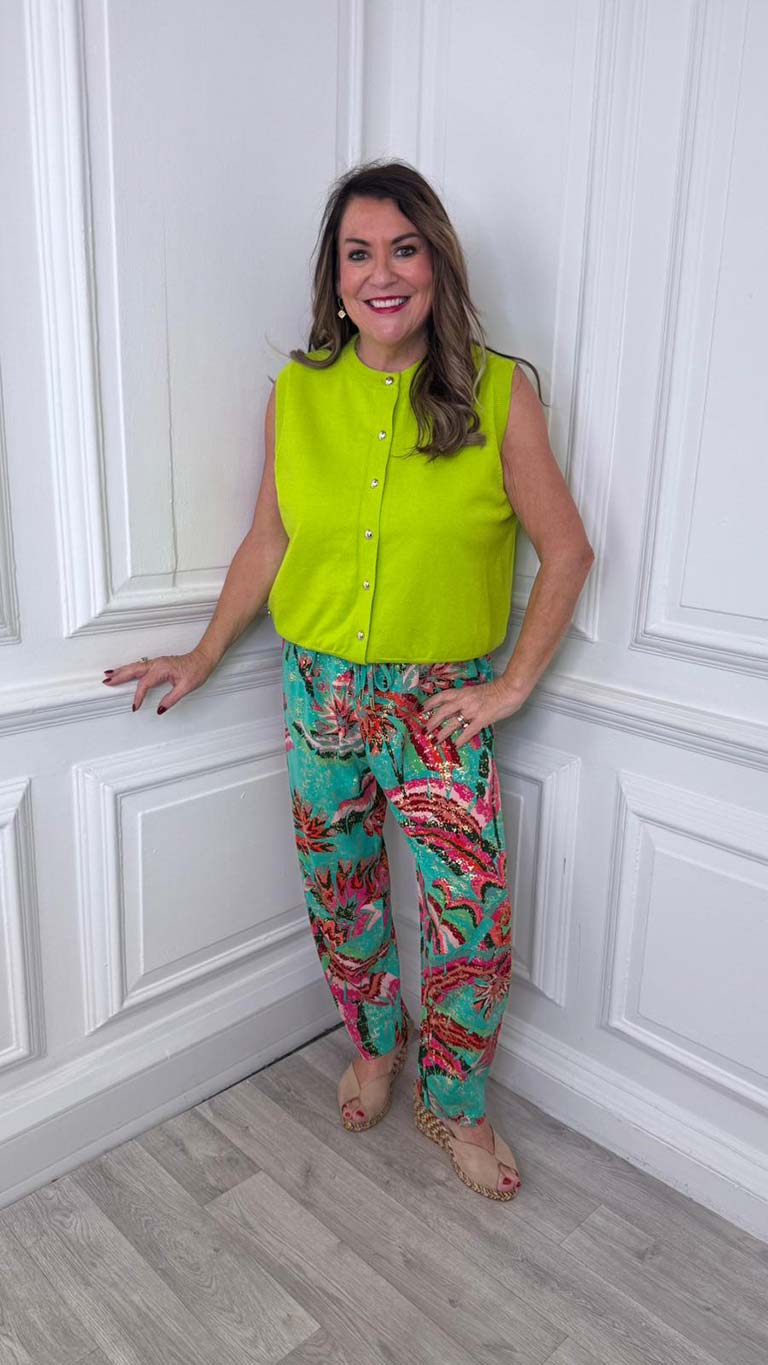 Malissa J Buttoned Tank Knit - Lime