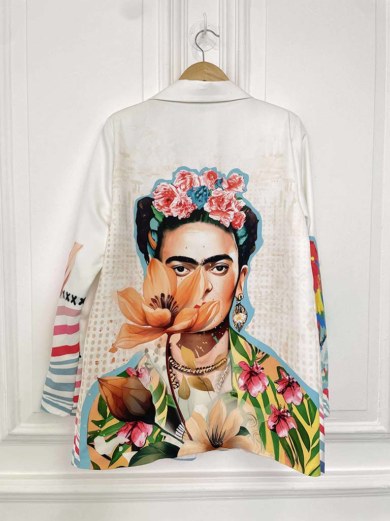 Frida Kahlo Print Blazer - White