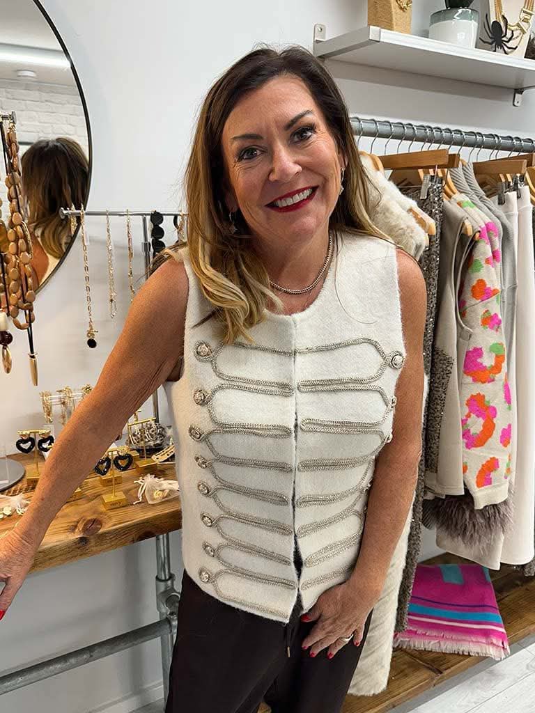 Knitted Military Waistcoat - Ivory