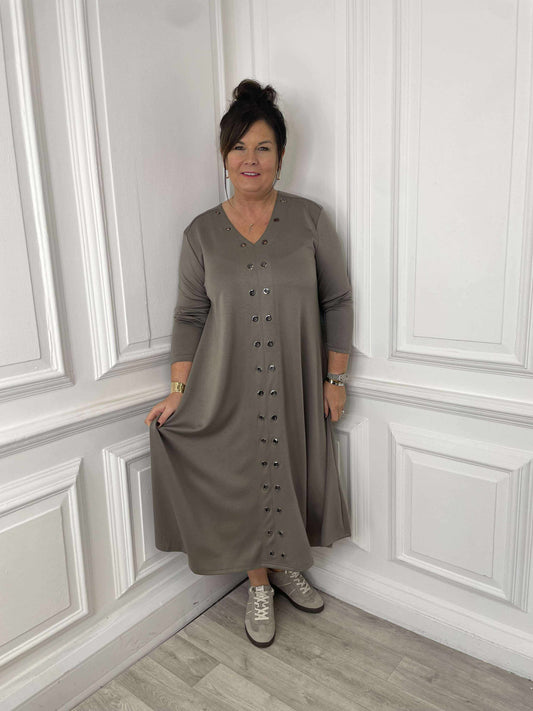 Malissa J Jersey Eyelet Dress - Mushroom