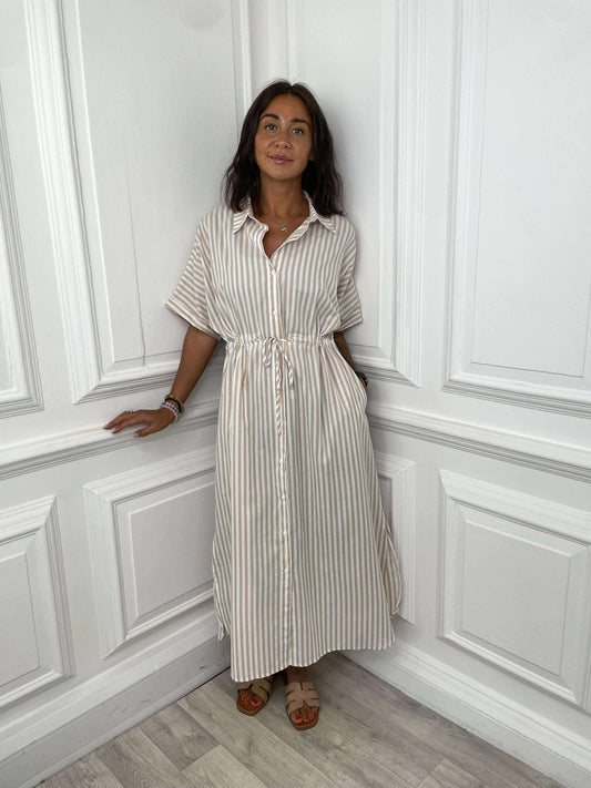 Stripe Shirt Dress - Sand