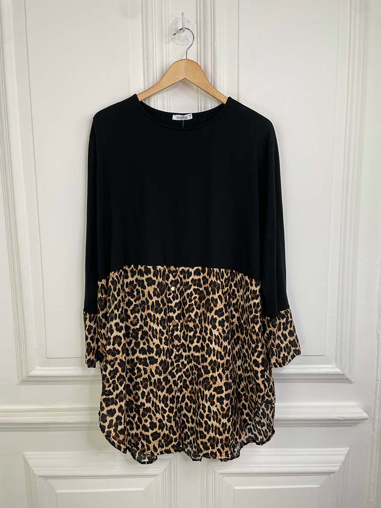 Leopard Print Jersey Layering Tunic - Black