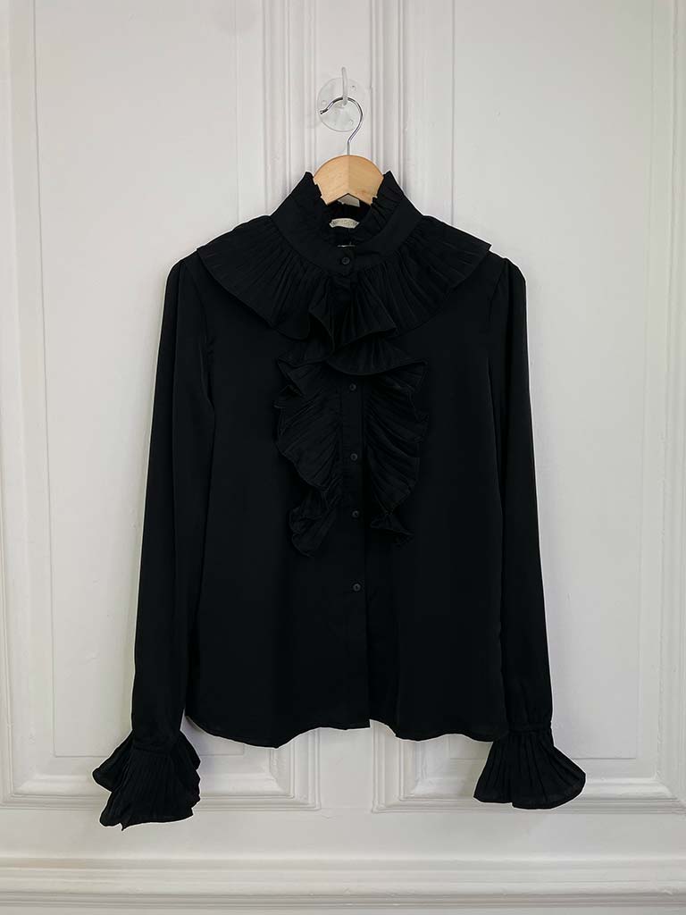 Ruffle Pleat Shirt - Black