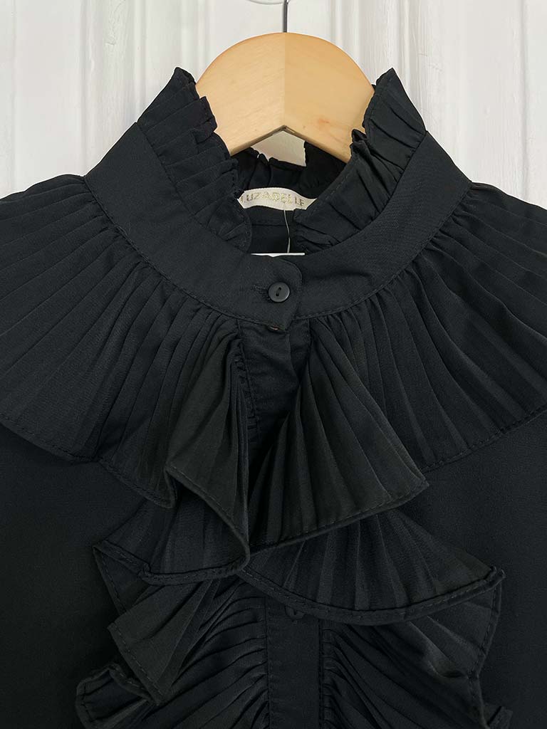 Ruffle Pleat Shirt - Black