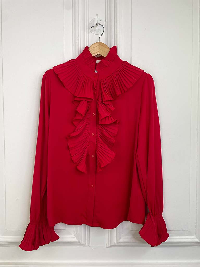 Ruffle Pleat Shirt - Red