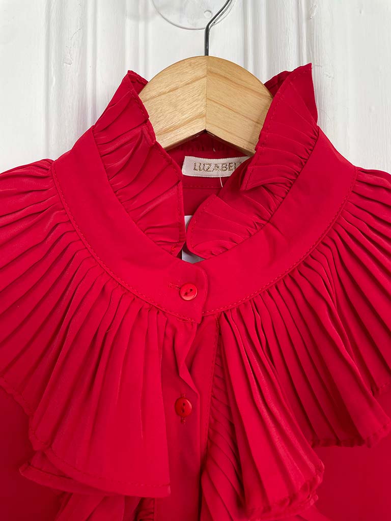 Ruffle Pleat Shirt - Red