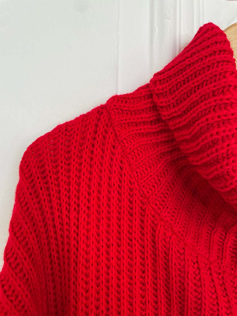 Chunky Weave Roll Neck Tunic - Red