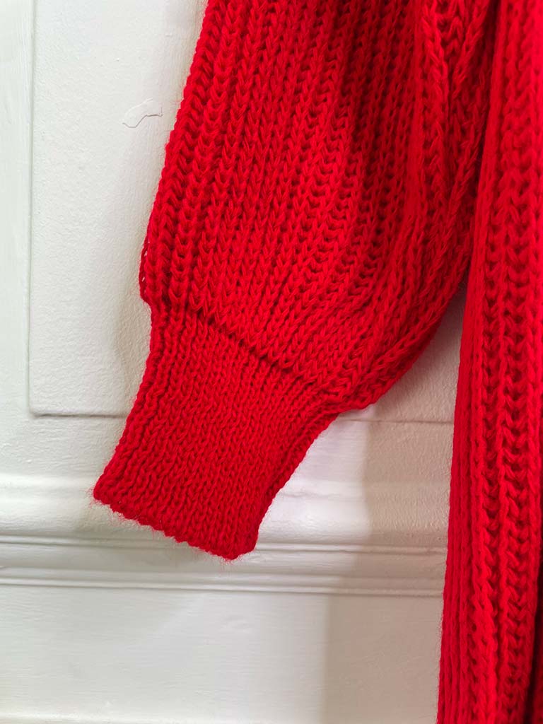 Chunky Weave Roll Neck Tunic - Red