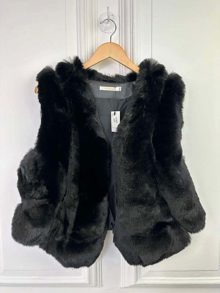 Malissa J Luxe Faux Fur Short Gilet - Black