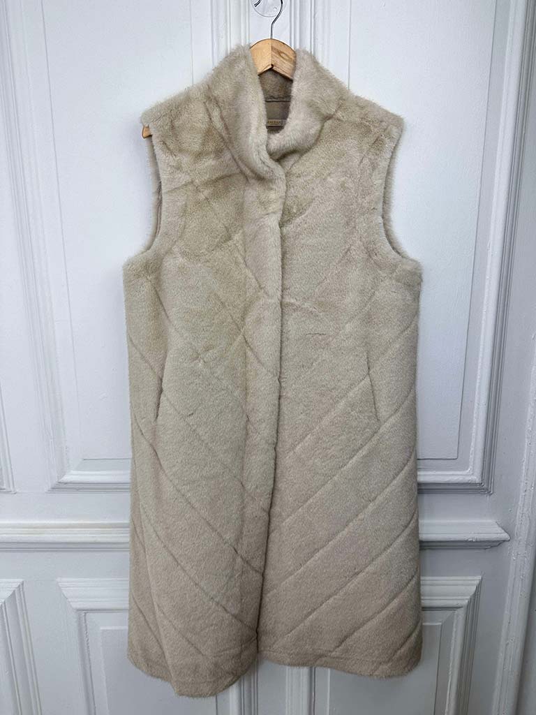 Malissa J Luxe Faux Fur Chevron Long Gilet - Cream