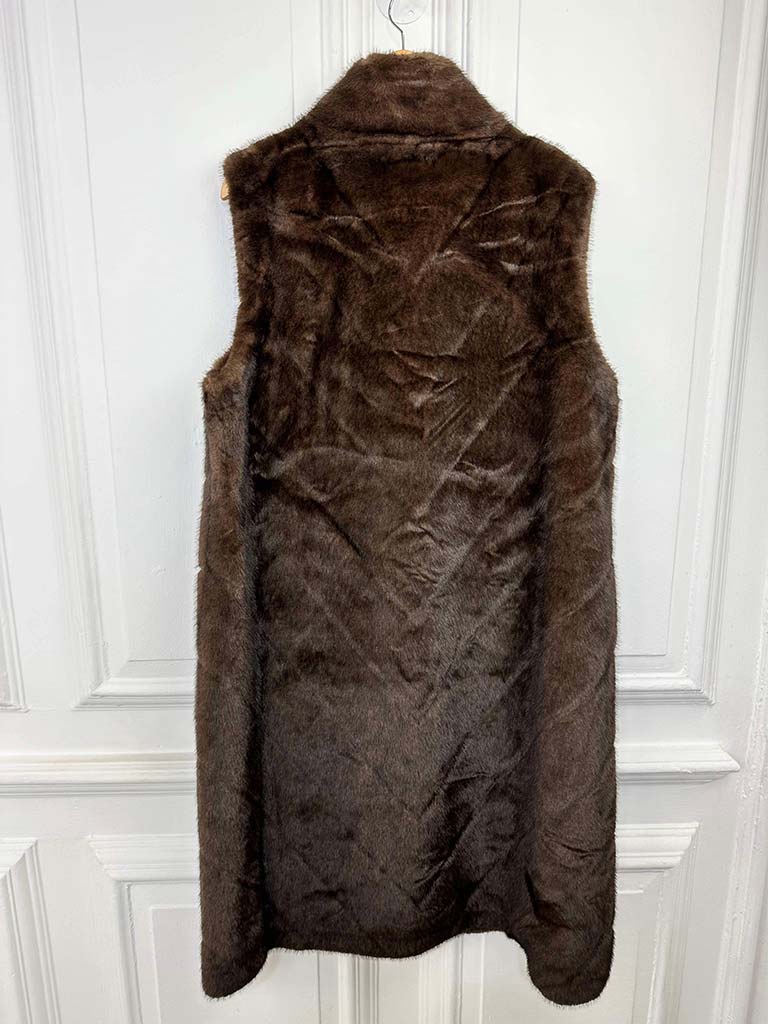 Malissa J Luxe Faux Fur Chevron Long Gilet - Chocolate