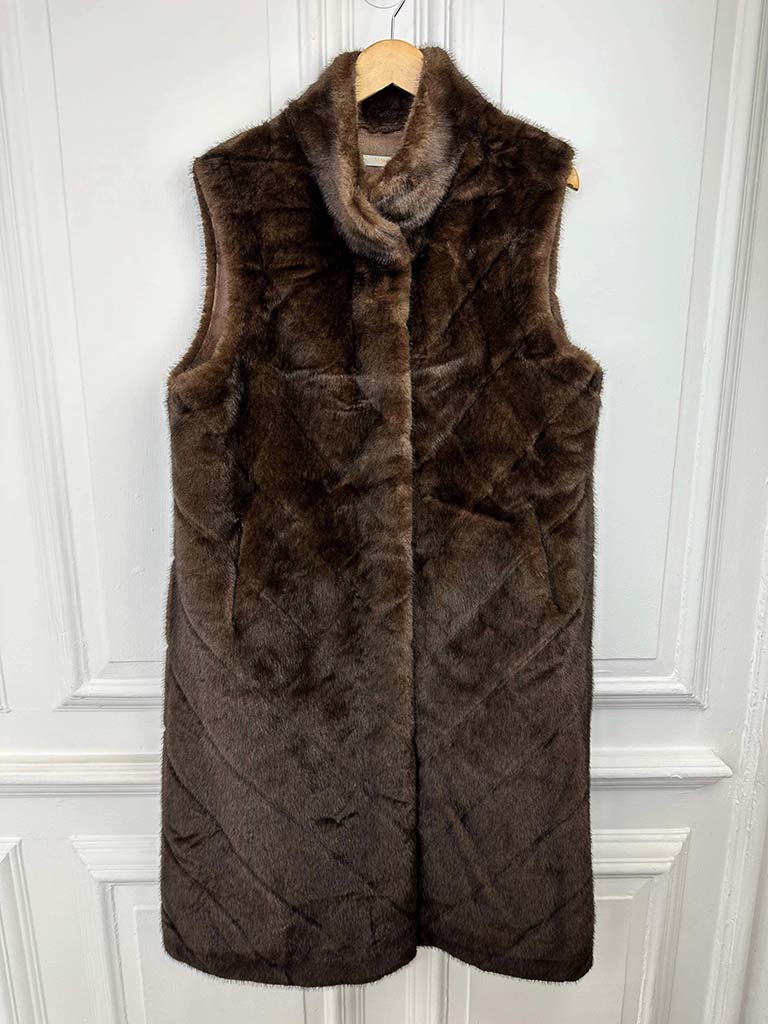 Malissa J Luxe Faux Fur Chevron Long Gilet - Chocolate