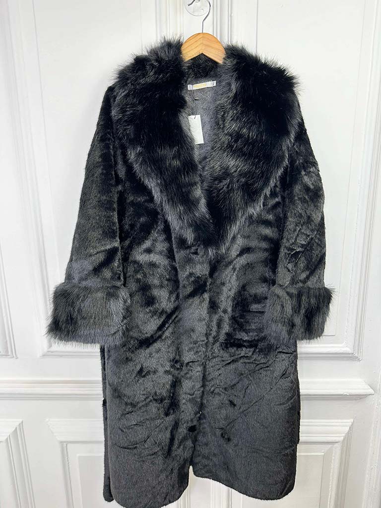 Malissa J Luxe Faux Fur Long Coat - Black