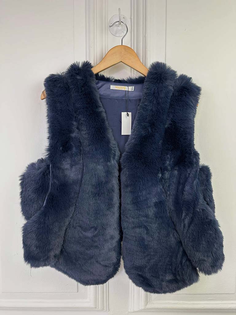 Malissa J Luxe Faux Fur Short Gilet - Navy