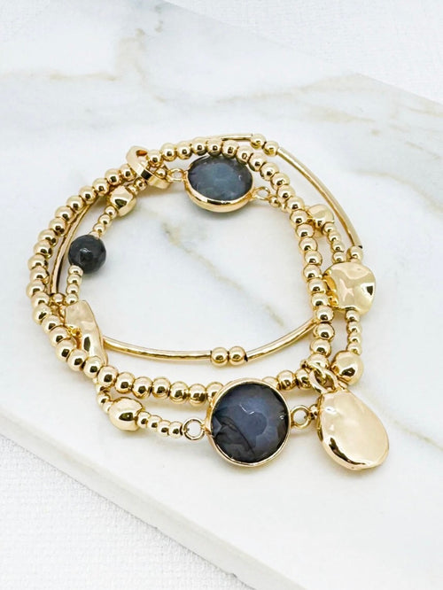 Envy Triple Strand Bracelet - Gold & Grey