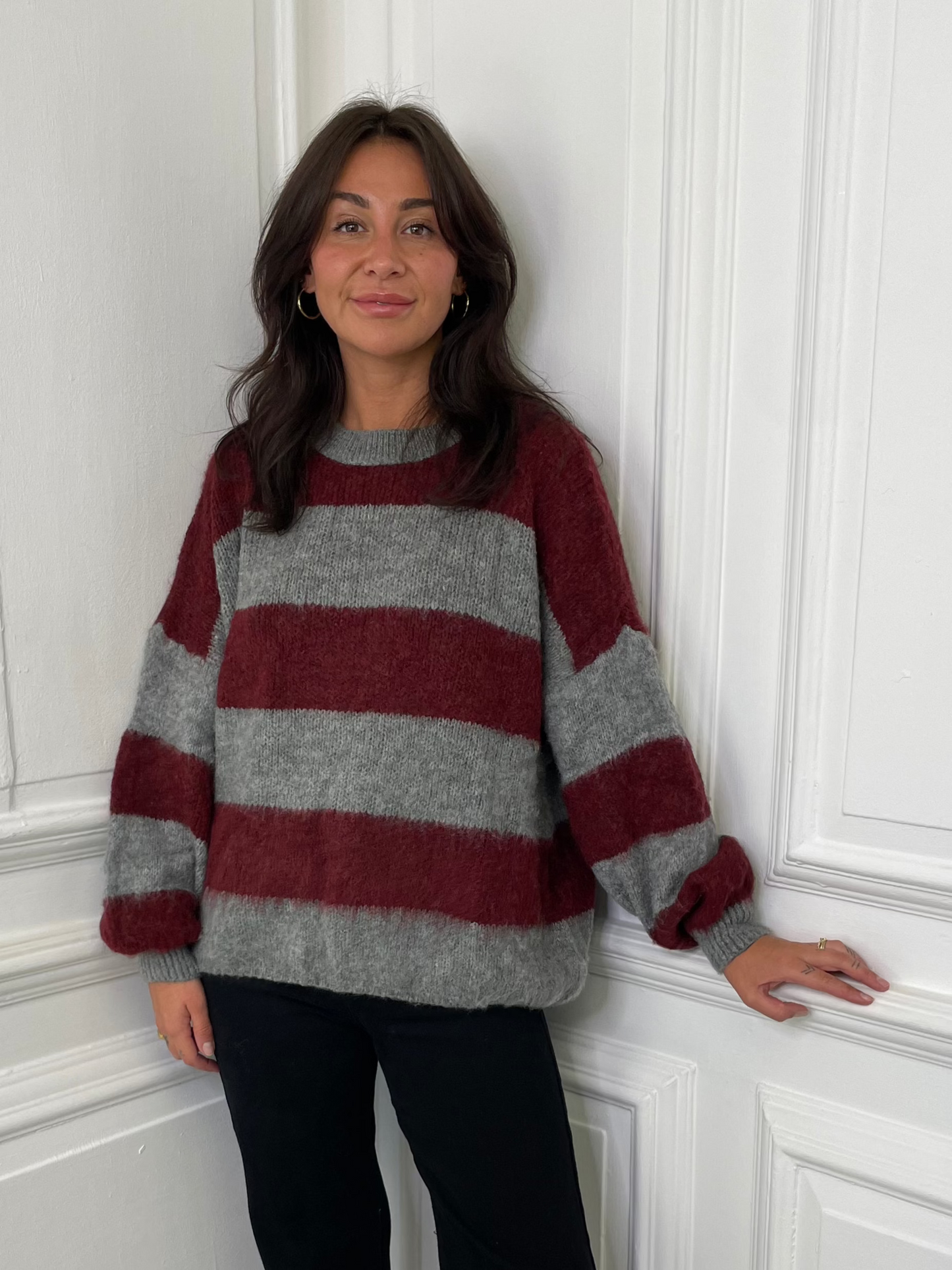 Block Striped Knit - Burgundy & Grey