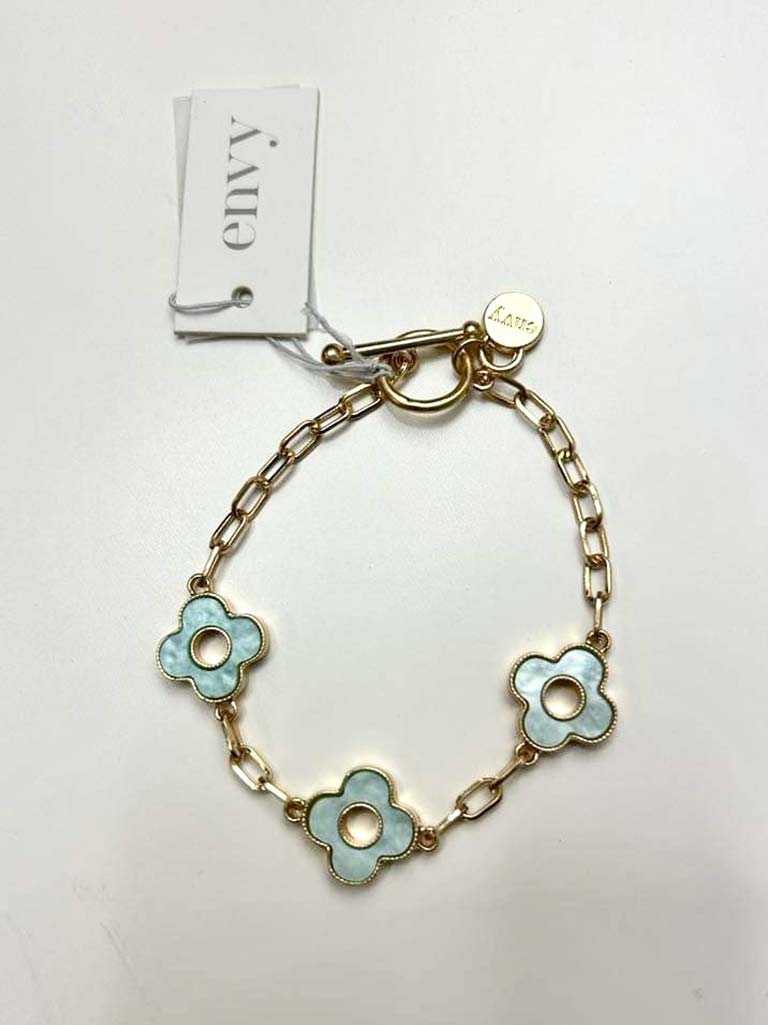 Envy Hollow Alhambra T-Bar Bracelet - Gold & Mint