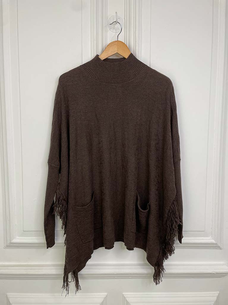 Fringed Pocket Knit - Espresso