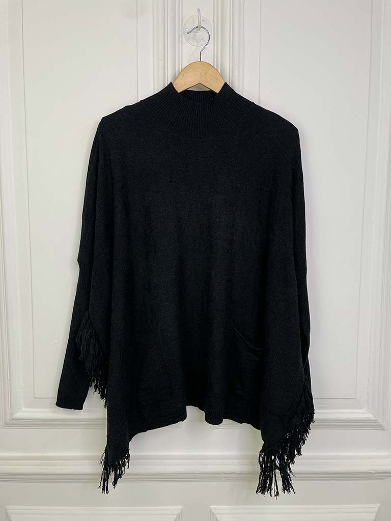 Fringed Pocket Knit - Black